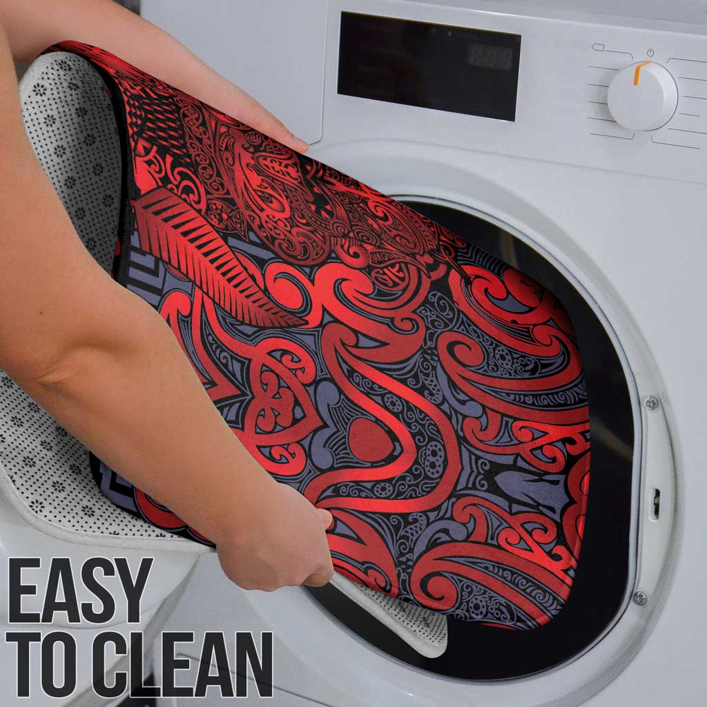 New Zealand Taiaha Maori Bathroom Set Whero Minimalist Silver Fern Tukutuku Motif