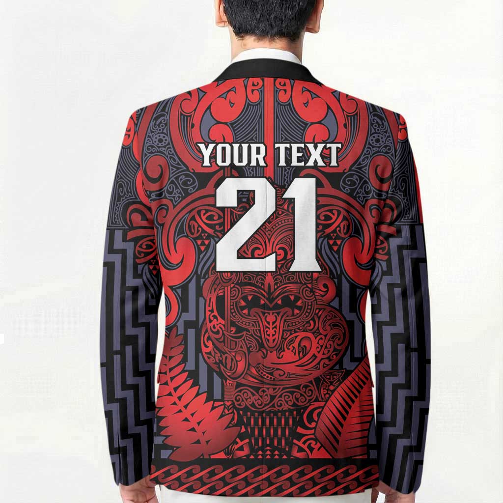 Custom New Zealand Taiaha Maori Blazer Whero Minimalist Silver Fern Tukutuku Motif