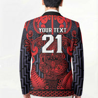 Custom New Zealand Taiaha Maori Blazer Whero Minimalist Silver Fern Tukutuku Motif