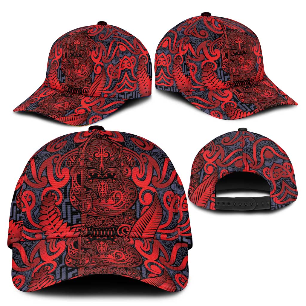 New Zealand Taiaha Maori Classic Cap Whero Minimalist Silver Fern Tukutuku Motif