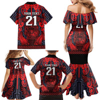 Custom New Zealand Taiaha Maori Family Matching Mermaid Dress and Hawaiian Shirt Whero Minimalist Silver Fern Tukutuku Motif