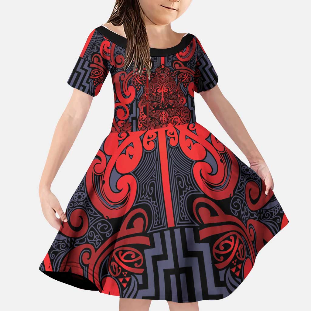 Custom New Zealand Taiaha Maori Family Matching Short Sleeve Bodycon Dress and Hawaiian Shirt Whero Minimalist Silver Fern Tukutuku Motif