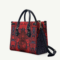 New Zealand Taiaha Maori Leather Bag Whero Minimalist Silver Fern Tukutuku Motif LT9 Red - Polynesian Pride