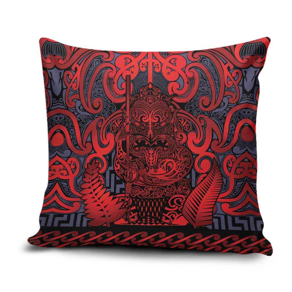 New Zealand Taiaha Maori Pillow Cover Whero Minimalist Silver Fern Tukutuku Motif