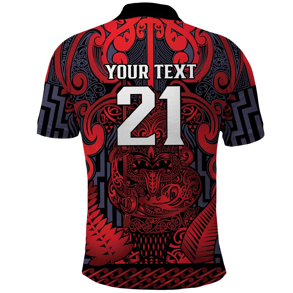 Custom New Zealand Taiaha Maori Polo Shirt Whero Minimalist Silver Fern Tukutuku Motif