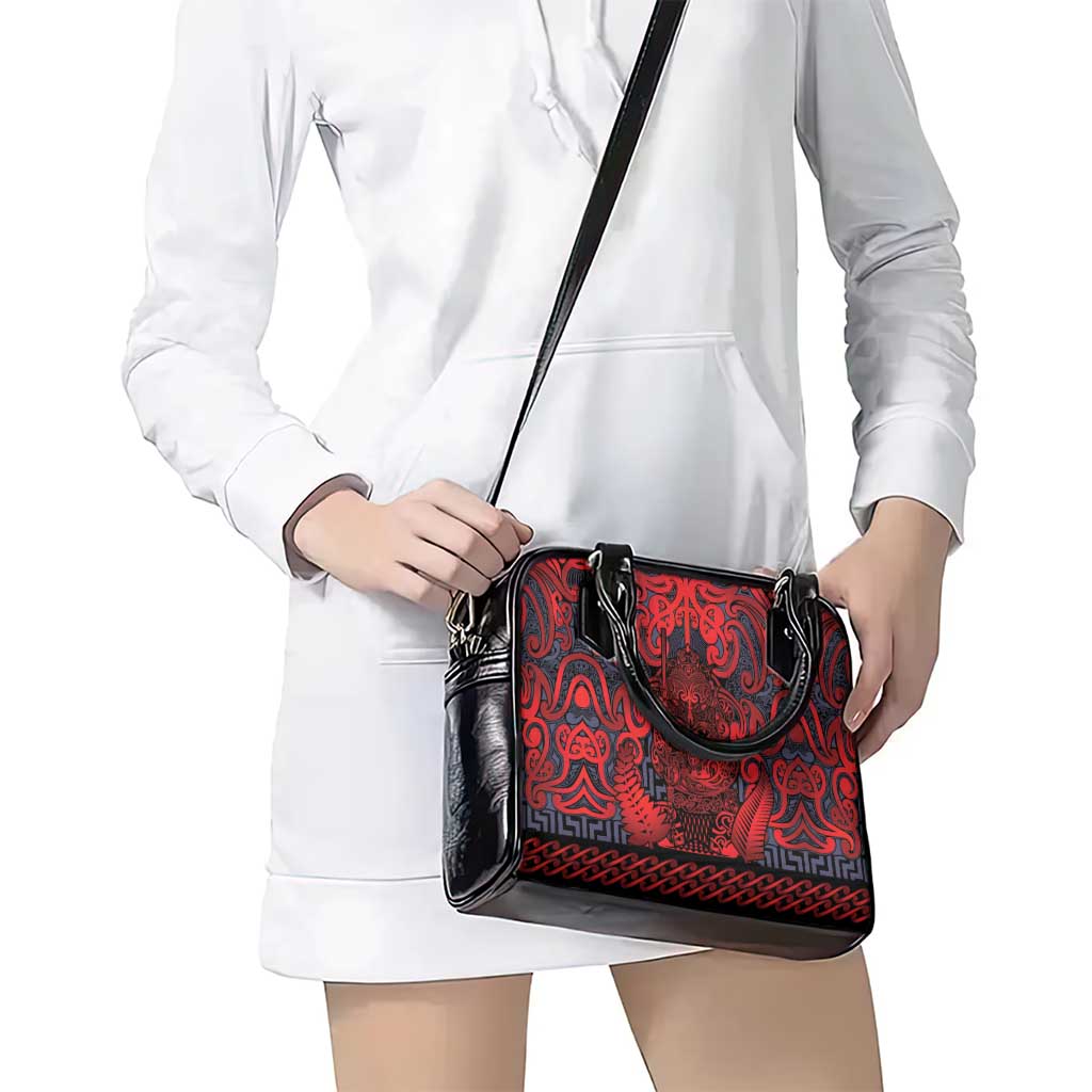 New Zealand Taiaha Maori Shoulder Handbag Whero Minimalist Silver Fern Tukutuku Motif LT9 - Polynesian Pride