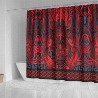 New Zealand Taiaha Maori Shower Curtain Whero Minimalist Silver Fern Tukutuku Motif