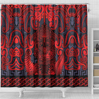 New Zealand Taiaha Maori Shower Curtain Whero Minimalist Silver Fern Tukutuku Motif