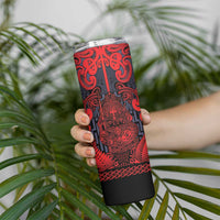 Custom New Zealand Taiaha Maori Skinny Tumbler Whero Minimalist Silver Fern Tukutuku Motif