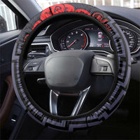 New Zealand Taiaha Maori Steering Wheel Cover Whero Minimalist Silver Fern Tukutuku Motif