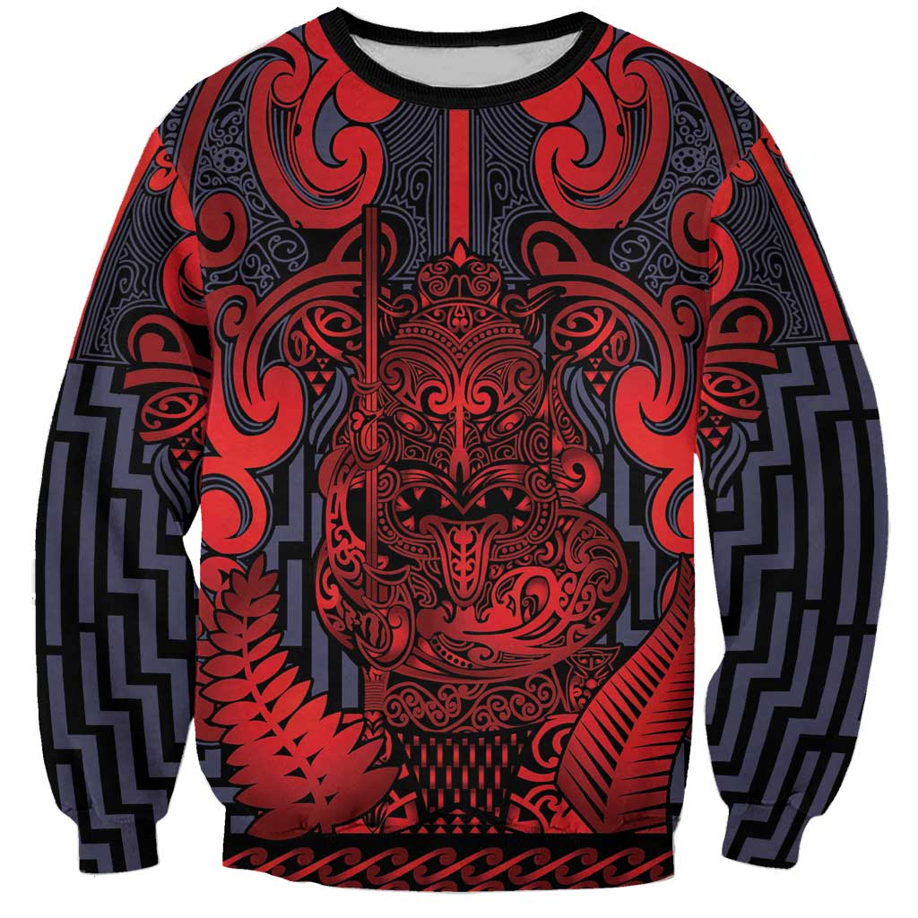 Custom New Zealand Taiaha Maori Sweatshirt Whero Minimalist Silver Fern Tukutuku Motif