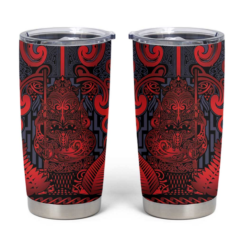 Custom New Zealand Taiaha Maori Tumbler Cup Whero Minimalist Silver Fern Tukutuku Motif