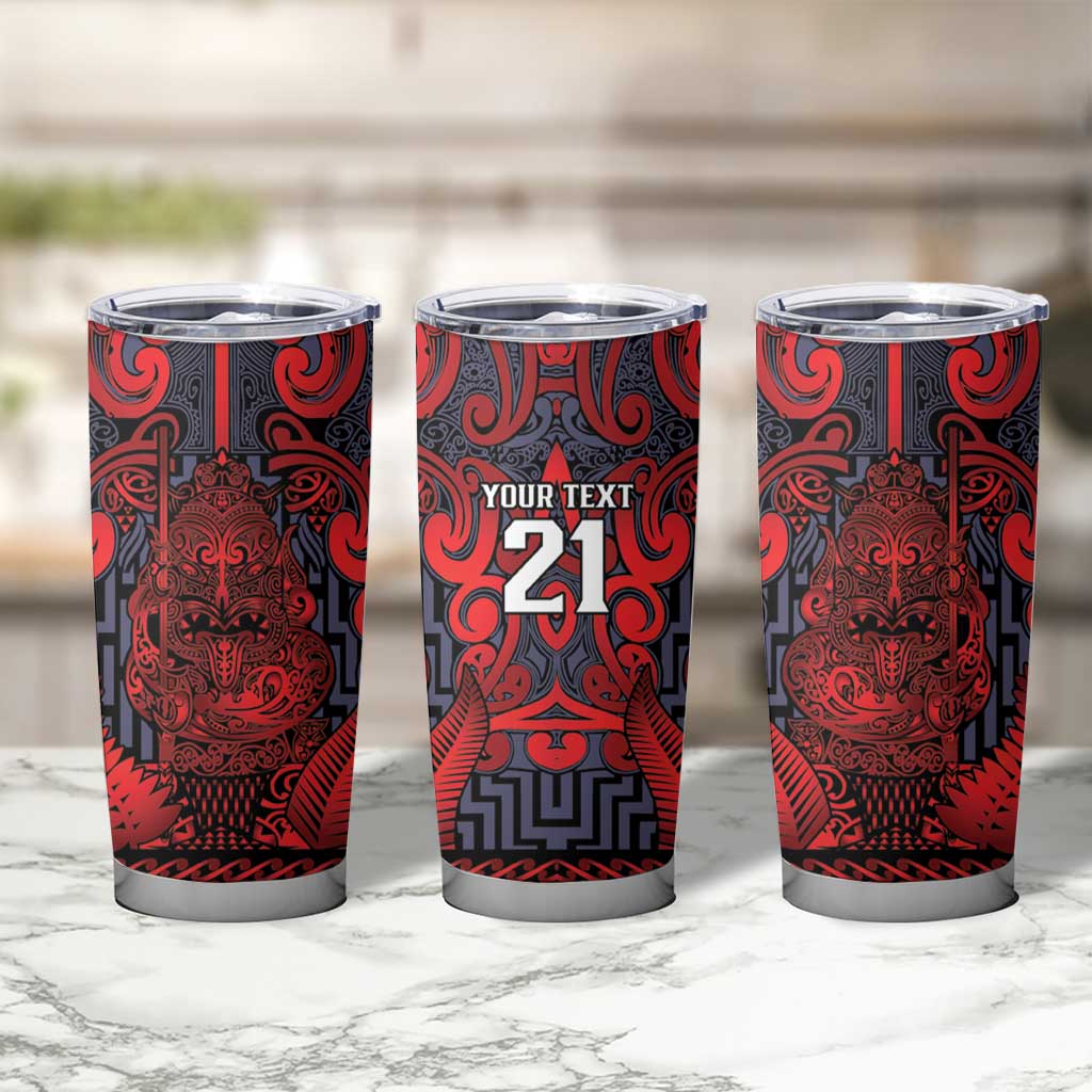Custom New Zealand Taiaha Maori Tumbler Cup Whero Minimalist Silver Fern Tukutuku Motif