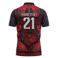 Custom New Zealand Taiaha Maori Zipper Polo Shirt Whero Minimalist Silver Fern Tukutuku Motif