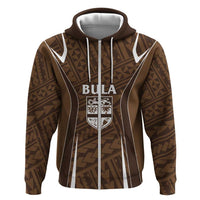 Custom Oceania Football Bula Fiji Zip Hoodie Polynesian Tribal Pattern LT9 Zip Hoodie Brown - Polynesian Pride