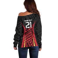 Custom Oceania Football Papua New Guinea Off Shoulder Sweater Polynesian Tribal Pattern