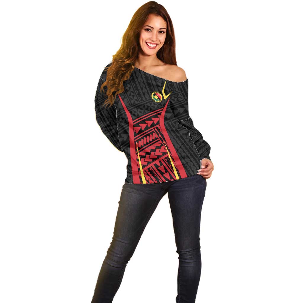 Custom Oceania Football Papua New Guinea Off Shoulder Sweater Polynesian Tribal Pattern