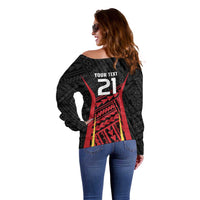 Custom Oceania Football Papua New Guinea Off Shoulder Sweater Polynesian Tribal Pattern