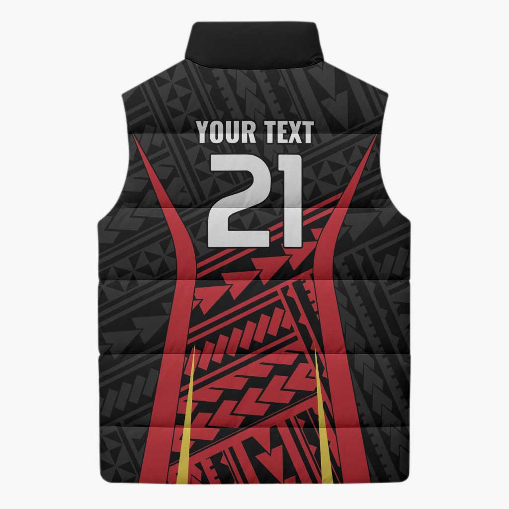 Custom Oceania Football Papua New Guinea Sleeveless Puffer Jacket Polynesian Tribal Pattern