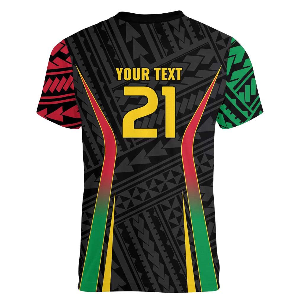Custom Oceania Football Vanuatu Women V-Neck T-Shirt Polynesian Tribal Pattern