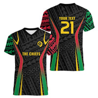 Custom Oceania Football Vanuatu Women V-Neck T-Shirt Polynesian Tribal Pattern