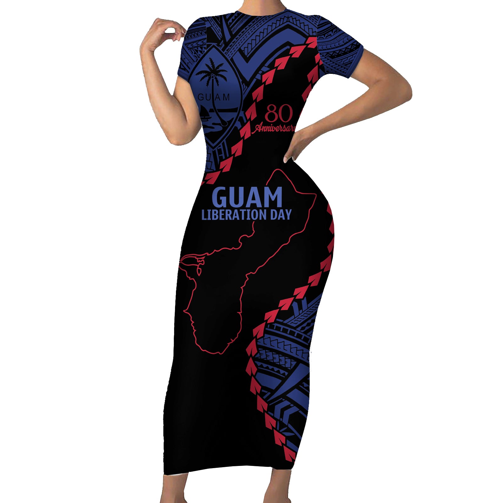 Personalized Guam 80th Anniversary Liberation Day Short Sleeve Bodycon Dress Guahan Basic Seal