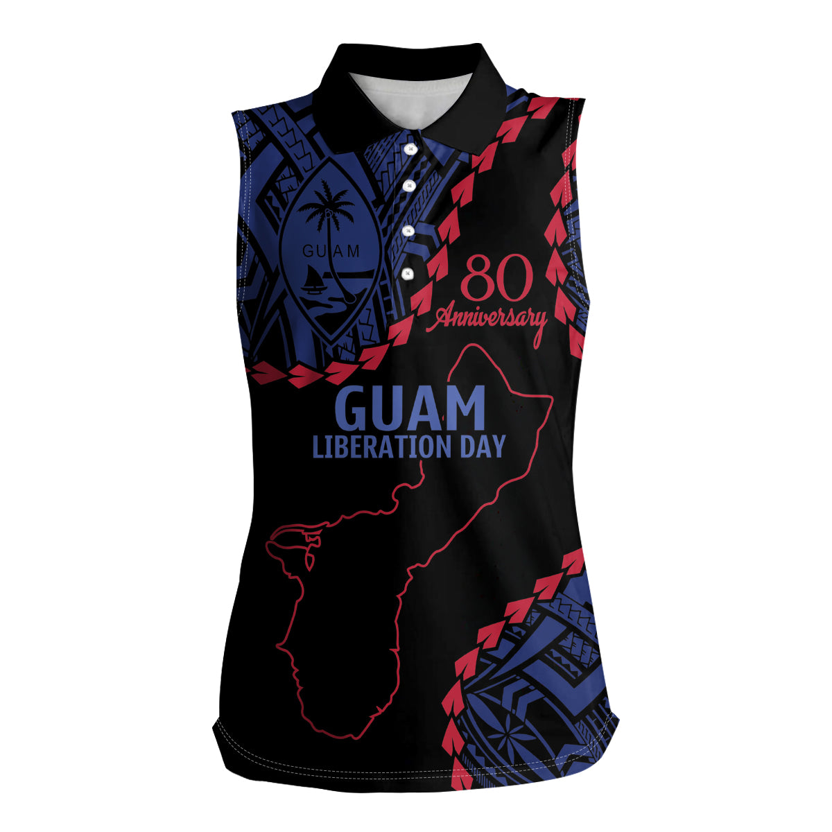 Personalized Guam 80th Anniversary Liberation Day Women Sleeveless Polo Shirt Guahan Basic Seal