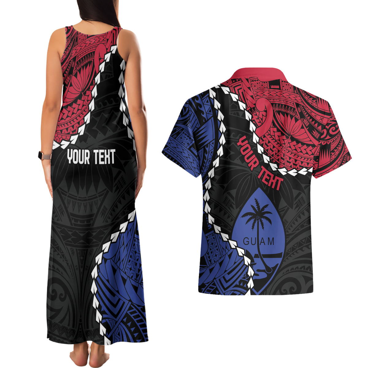 Personalized Guam 80th Anniversary Liberation Day Couples Matching Tank Maxi Dress and Hawaiian Shirt Tano I Man Chamoru Since 1944