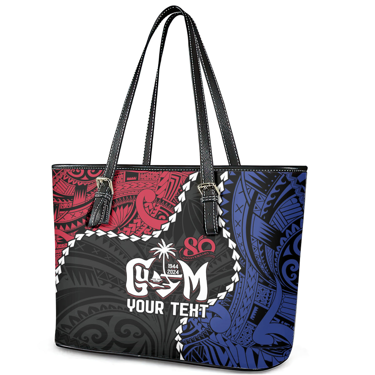 Personalized Guam 80th Anniversary Liberation Day Leather Tote Bag Tano I Man Chamoru Since 1944