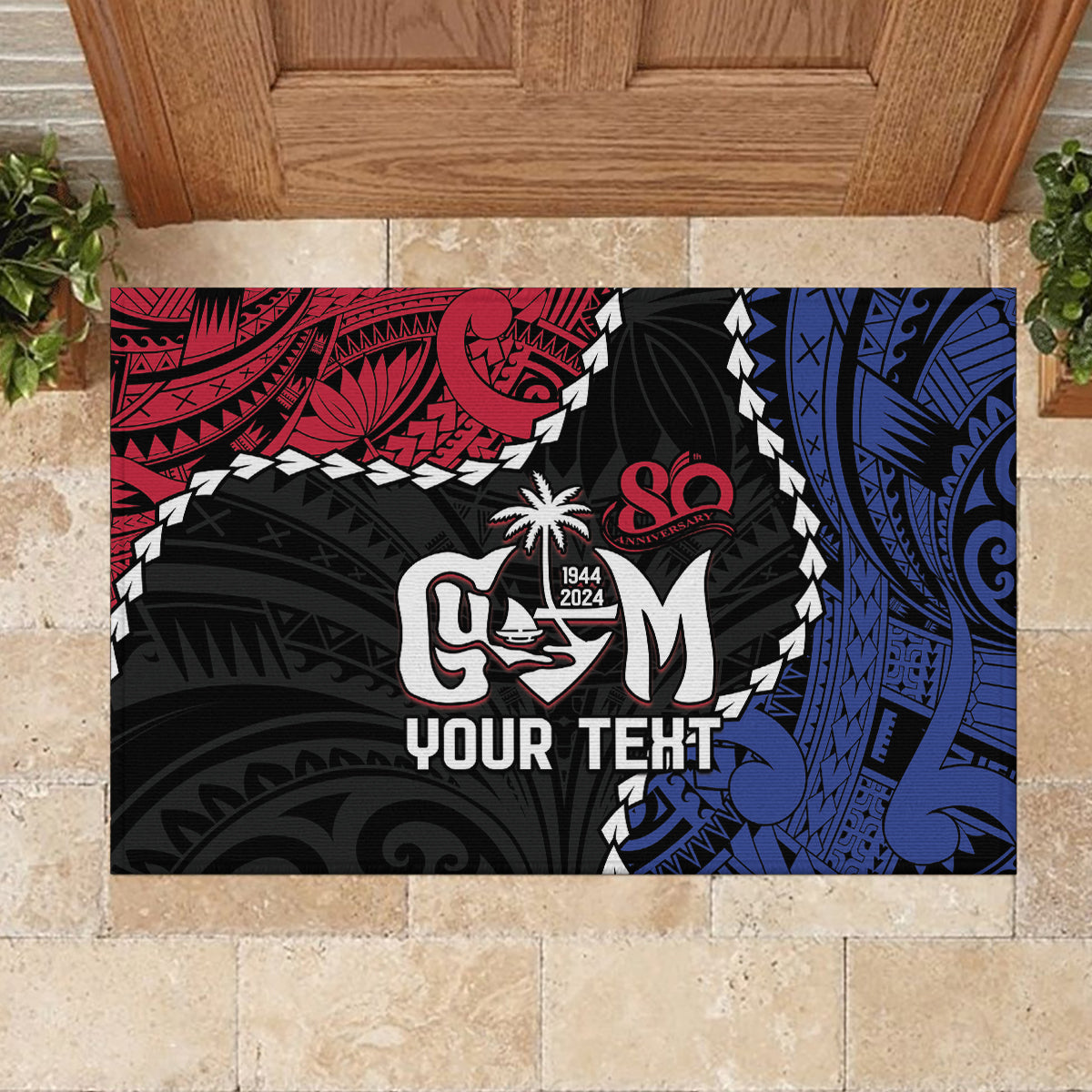 Personalized Guam 80th Anniversary Liberation Day Rubber Doormat Tano I Man Chamoru Since 1944