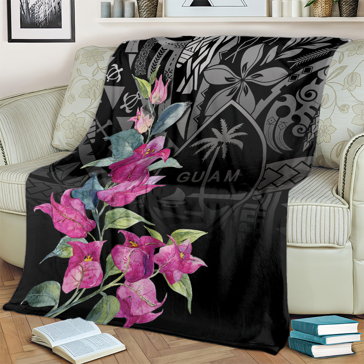 Guahan Puti Tai Nobiu Blanket Guam Bougainvillea Flower Art