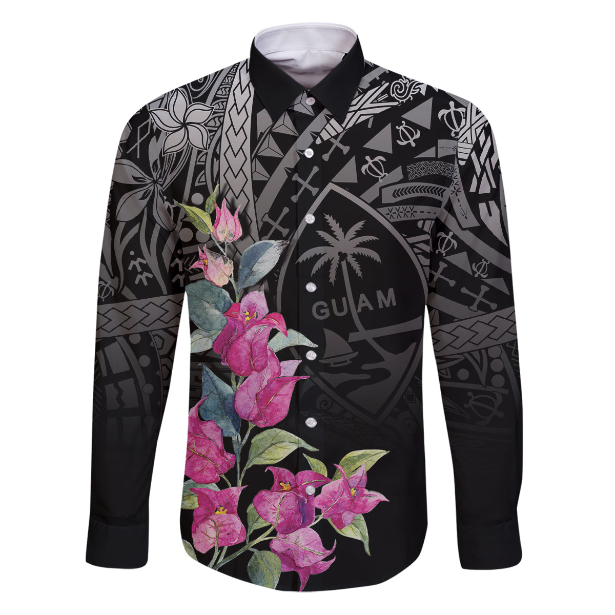 Guahan Puti Tai Nobiu Family Matching Puletasi and Hawaiian Shirt Guam Bougainvillea Flower Art