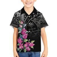 Guahan Puti Tai Nobiu Family Matching Short Sleeve Bodycon Dress and Hawaiian Shirt Guam Bougainvillea Flower Art