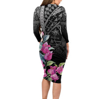 Guahan Puti Tai Nobiu Long Sleeve Bodycon Dress Guam Bougainvillea Flower Art