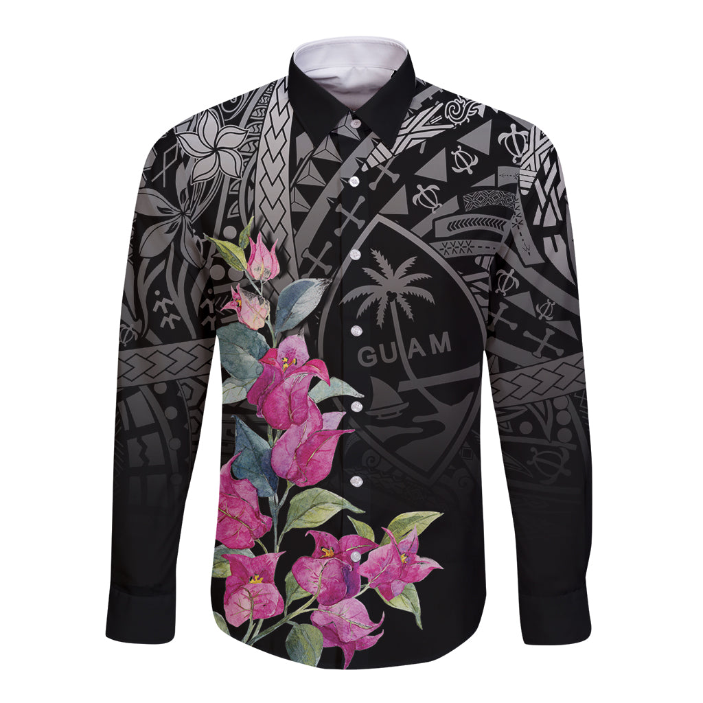 Guahan Puti Tai Nobiu Long Sleeve Button Shirt Guam Bougainvillea Flower Art