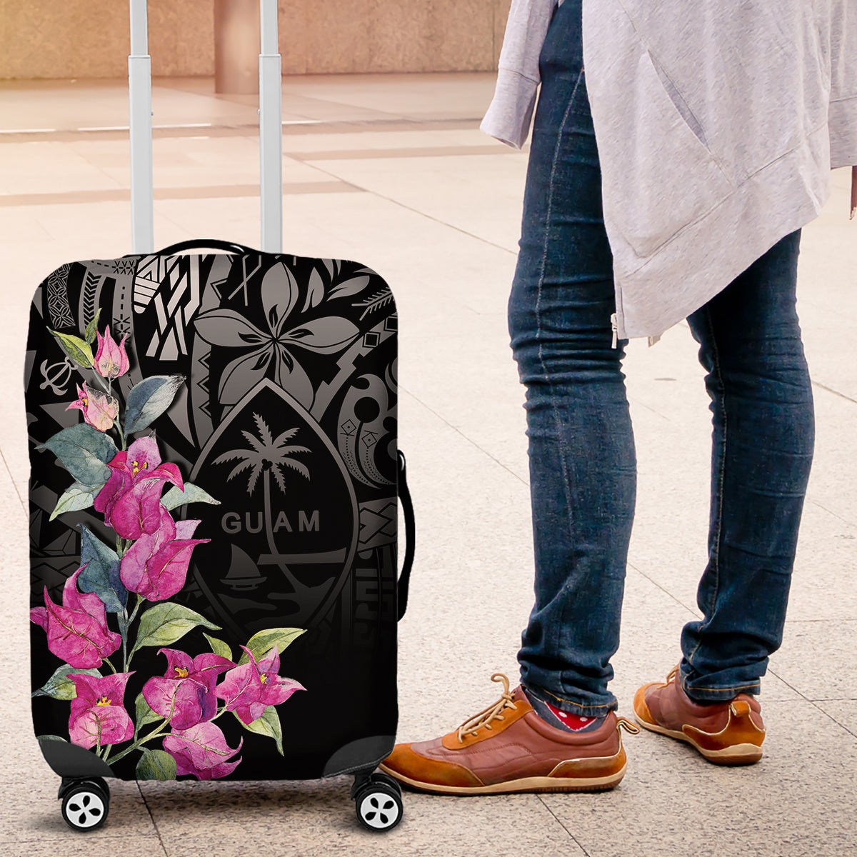 Guahan Puti Tai Nobiu Luggage Cover Guam Bougainvillea Flower Art