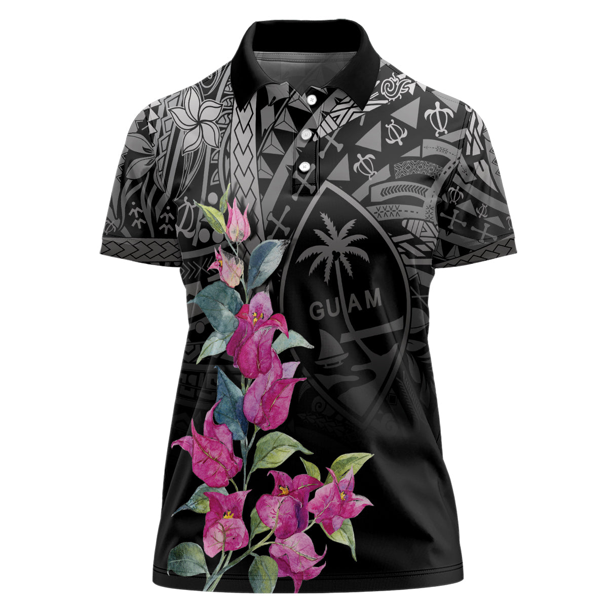 Guahan Puti Tai Nobiu Women Polo Shirt Guam Bougainvillea Flower Art
