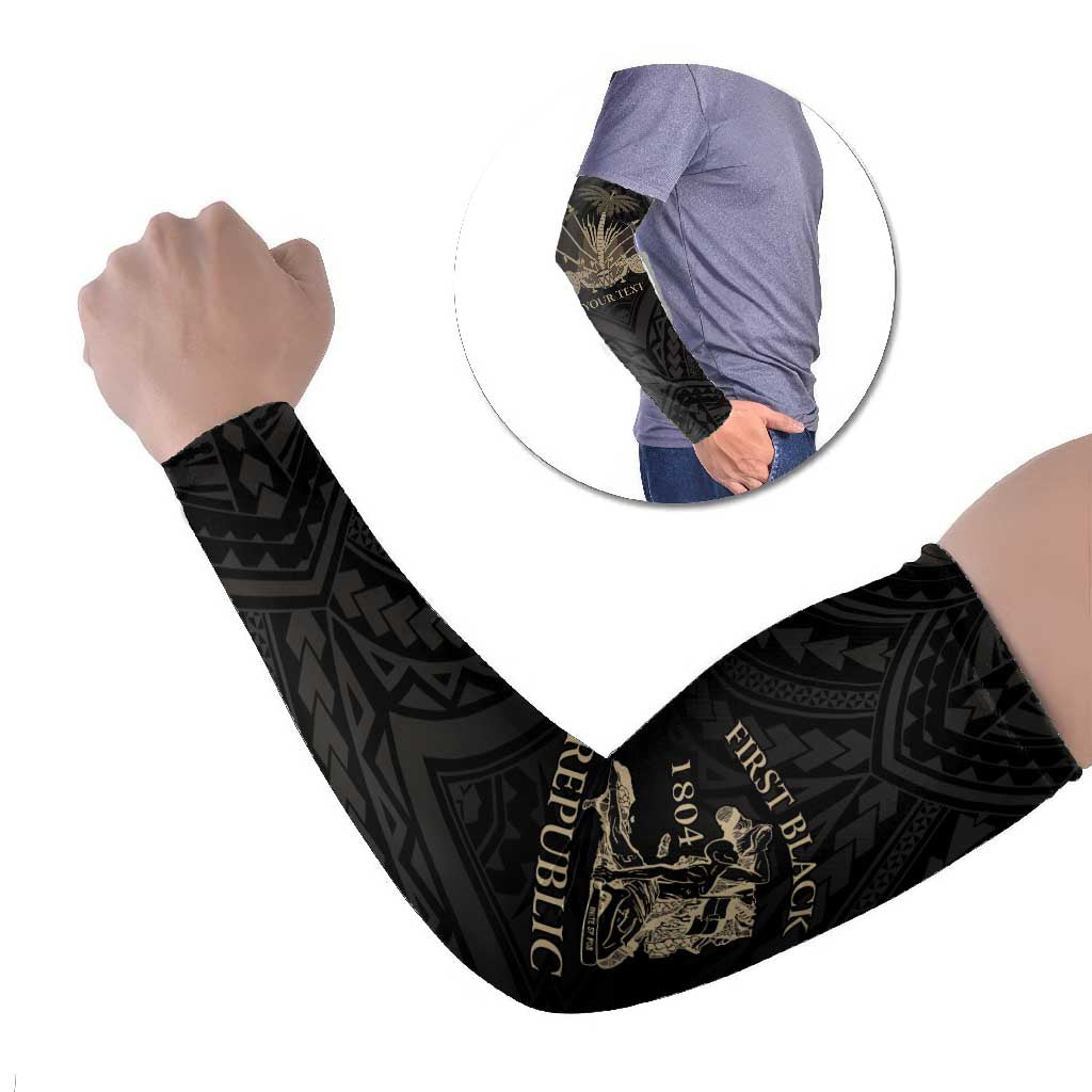 Personalized Haiti First Black Republic Arm Sleeves Negre Marron With Map And Flag - Polynesian Pride