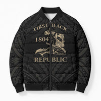 Personalized Haiti First Black Republic Bomber Puffer Jacket Negre Marron With Map And Flag LT9 Unisex Black - Polynesian Pride