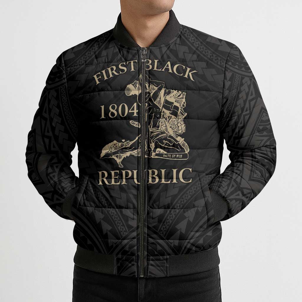Personalized Haiti First Black Republic Bomber Puffer Jacket Negre Marron With Map And Flag LT9 - Polynesian Pride