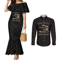 Personalized Haiti First Black Republic Couples Matching Mermaid Dress and Long Sleeve Button Shirt Negre Marron With Map And Flag