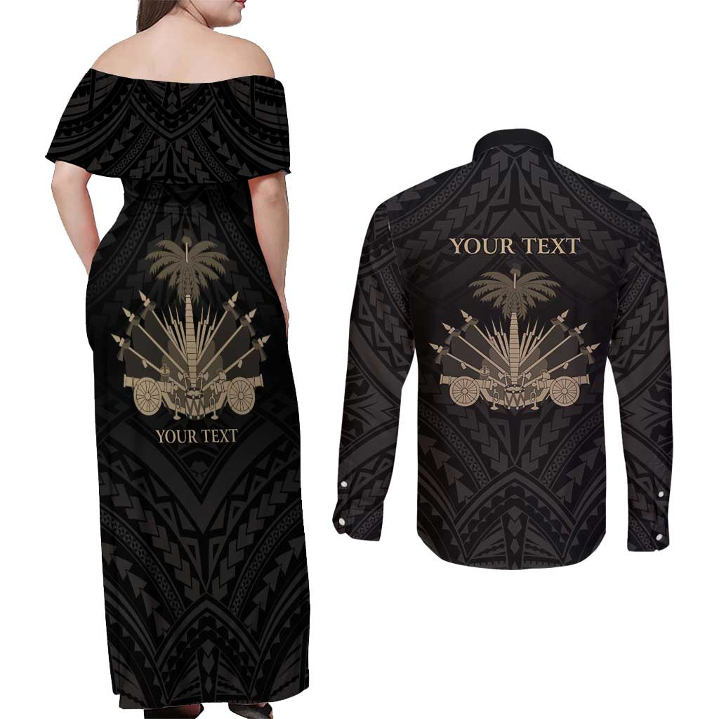 Personalized Haiti First Black Republic Couples Matching Off Shoulder Maxi Dress and Long Sleeve Button Shirt Negre Marron With Map And Flag LT9 - Polynesian Pride