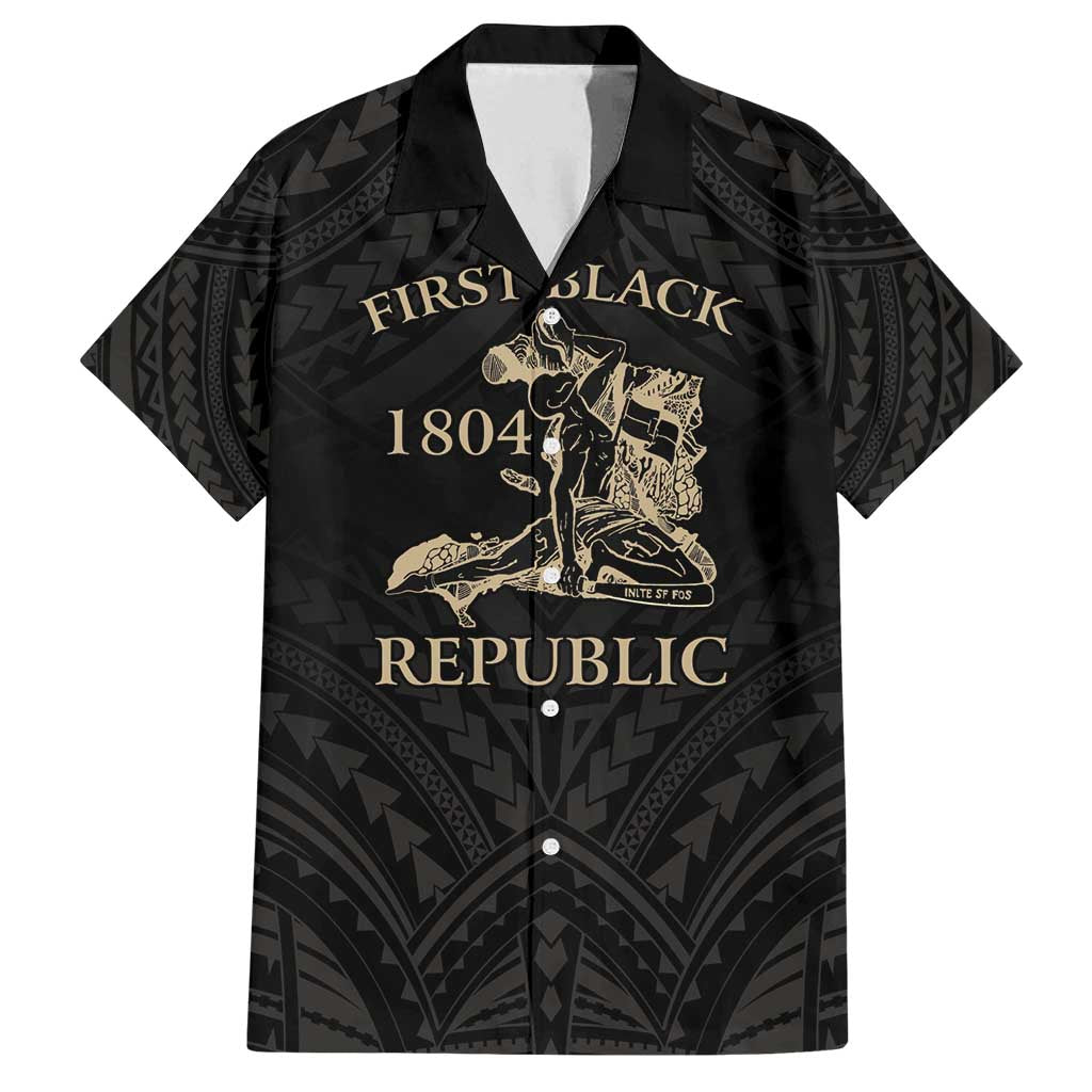 Personalized Haiti First Black Republic Family Matching Long Sleeve Bodycon Dress and Hawaiian Shirt Negre Marron With Map And Flag LT9 Dad's Shirt - Short Sleeve Black - Polynesian Pride