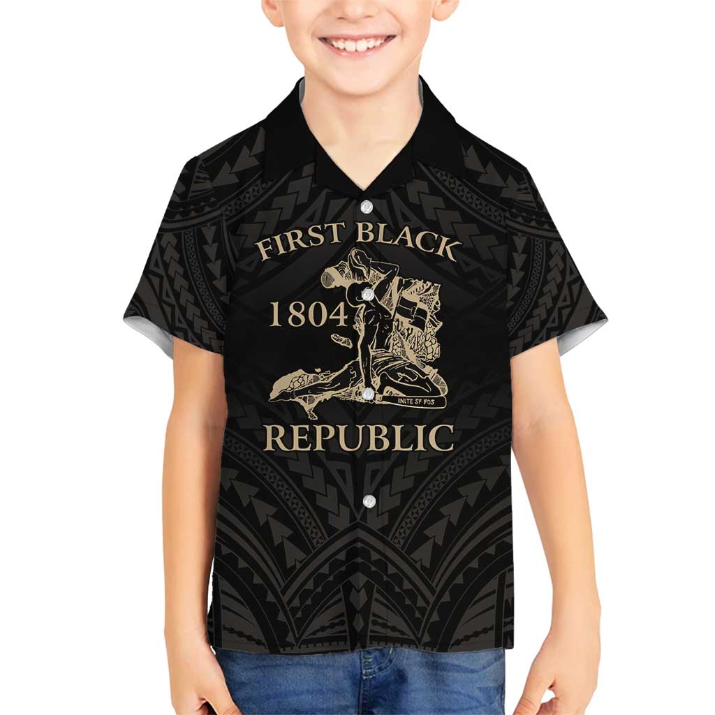 Personalized Haiti First Black Republic Family Matching Off Shoulder Short Dress and Hawaiian Shirt Negre Marron With Map And Flag
