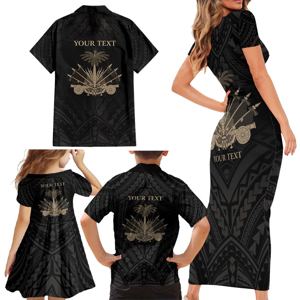 Personalized Haiti First Black Republic Family Matching Short Sleeve Bodycon Dress and Hawaiian Shirt Negre Marron With Map And Flag