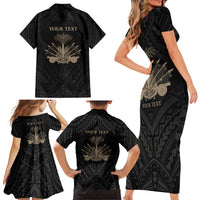 Personalized Haiti First Black Republic Family Matching Short Sleeve Bodycon Dress and Hawaiian Shirt Negre Marron With Map And Flag