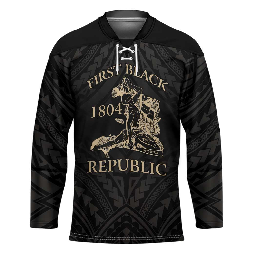 Personalized Haiti First Black Republic Hockey Jersey Negre Marron With Map And Flag - Polynesian Pride