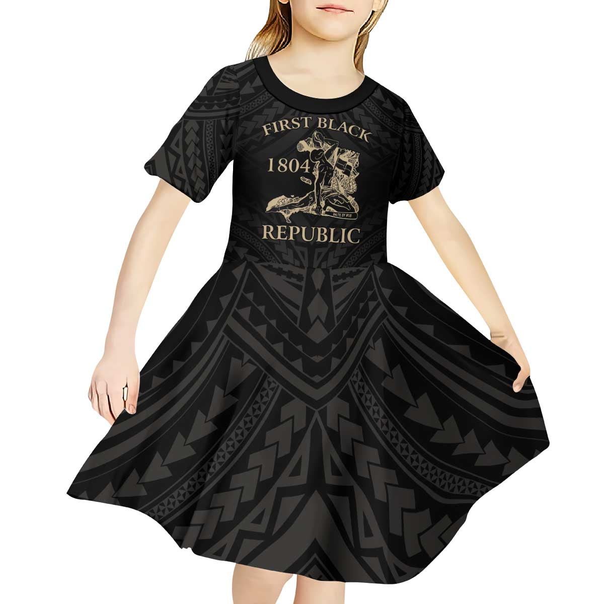 Personalized Haiti First Black Republic Kid Short Sleeve Dress Negre Marron With Map And Flag