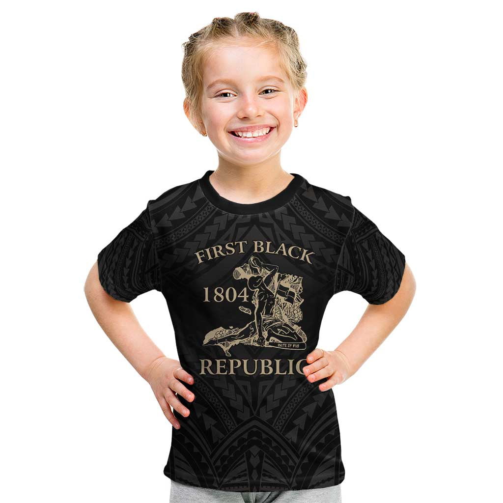 Personalized Haiti First Black Republic Kid T Shirt Negre Marron With Map And Flag LT9 Black - Polynesian Pride