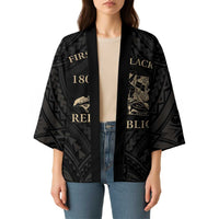Personalized Haiti First Black Republic Kimono Negre Marron With Map And Flag - Polynesian Pride
